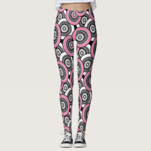 Circles and rings geometric black and white patter leggings
