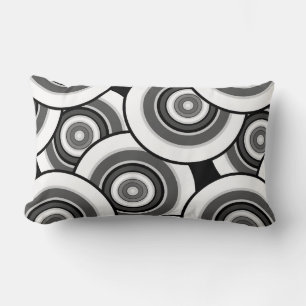 Circles and rings geometric black and white patter lumbar pillow