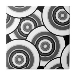 Circles and rings geometric black and white patter tile