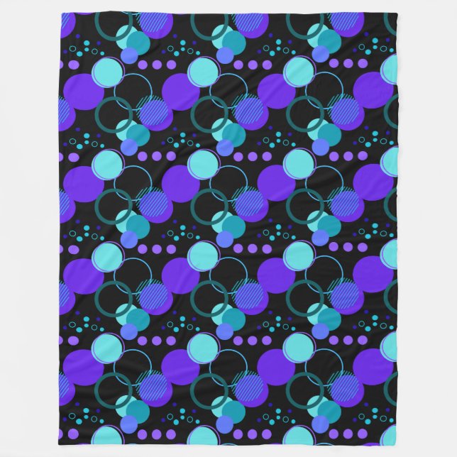 Circles and Round Shapes Pattern in Black Fleece Blanket (Front)