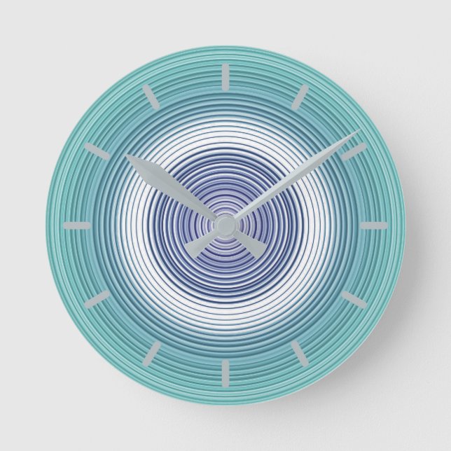Circles - aqua teal turquoise cyan blue round clock (Front)