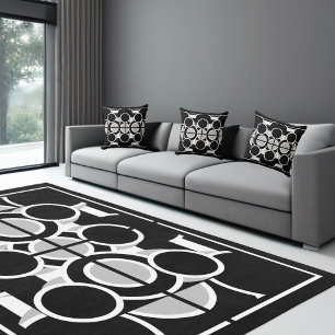 Circles black white modern geometric patterns throw pillow