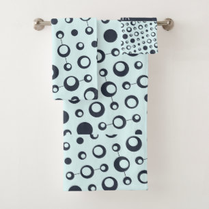 Circles Blue Black Minimal Pattern Bath Towel Set
