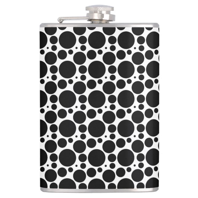 Circles & Dots in 7 Sizes: Repeating Black & White Hip Flask (Front)