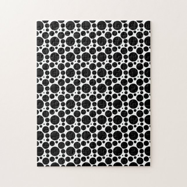 Circles & Dots in 7 Sizes: Repeating Black & White Jigsaw Puzzle (Vertical)