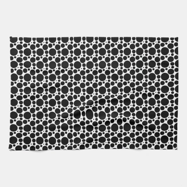 Circles & Dots in 7 Sizes: Repeating Black & White Kitchen Towel (Horizontal)