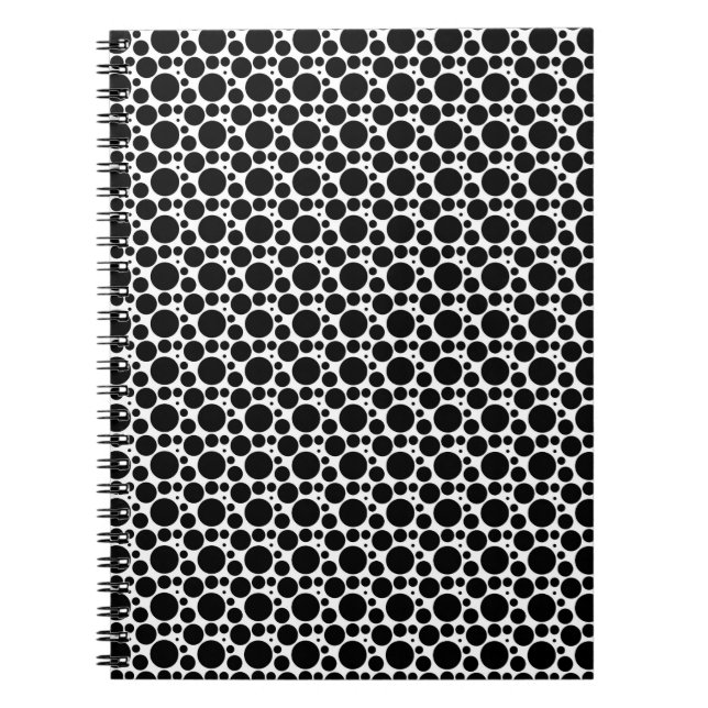 Circles & Dots in 7 Sizes: Repeating Black & White Notebook (Front)