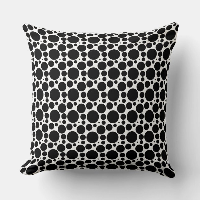 Circles & Dots in 7 Sizes: Repeating Black & White Throw Pillow (Front)