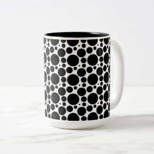 Circles & Dots in 7 Sizes: Repeating Black & White Two-Tone Coffee Mug
