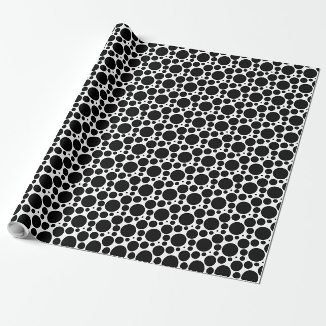 Circles & Dots in 7 Sizes: Repeating Black & White Wrapping Paper (Unrolled)