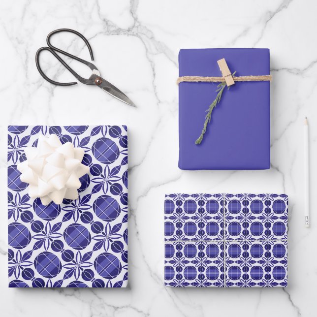 Circles & Flower Pattern – Shades of Purple Wrapping Paper Sheet (Front)