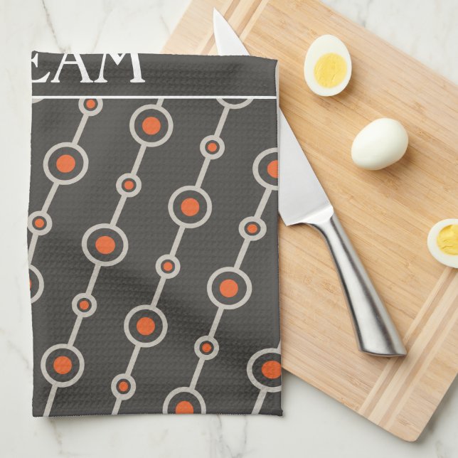 Circles Grey Orange Minimal Pattern Kitchen Towel (Quarter Fold)