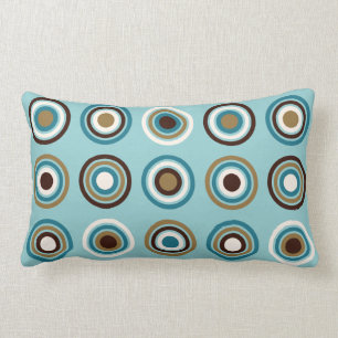Circles in Rings Big Ptn Teals Brown Cream Gold Lumbar Pillow