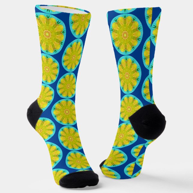 Circles of Flowers Mandala Art Fun Socks (Angled)