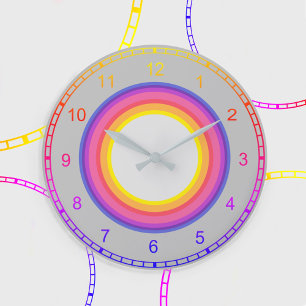 Circles of Rainbow Colours Large Clock