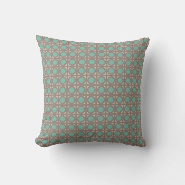 Circles of Teal on Grey American MOJO Pillow (Front)
