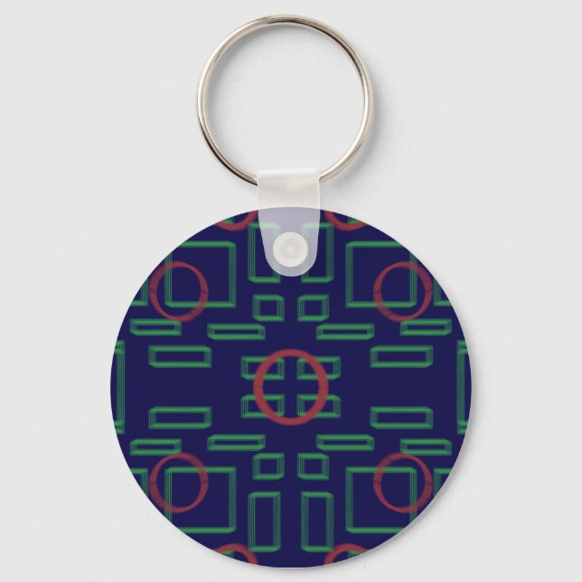 Circles on Blue Green Geometric  Keychain (Front)