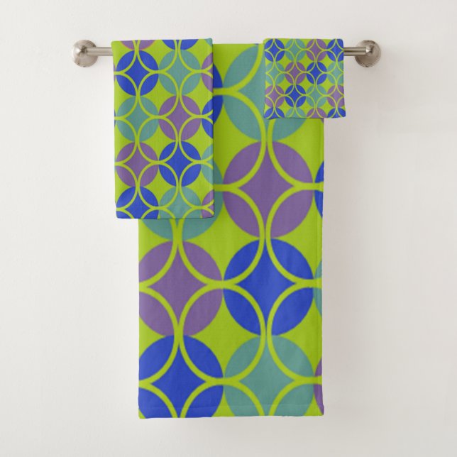 Circles on Circles - Blue, Purple, Green Bath Towel Set (Insitu)