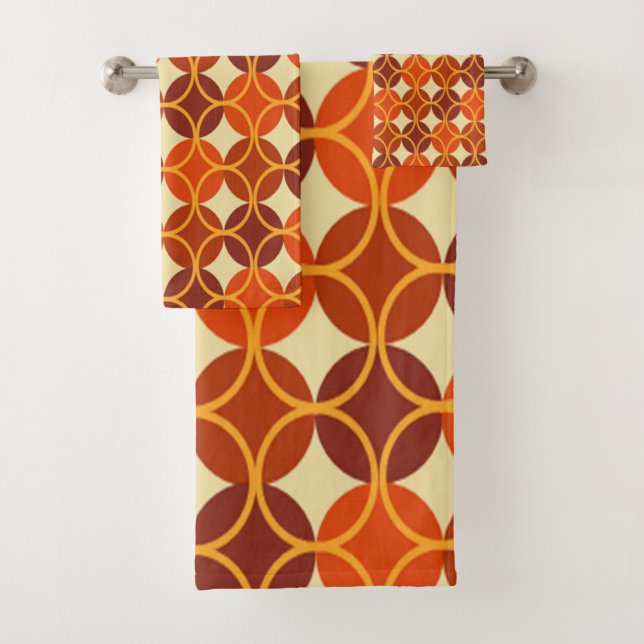 Circles on Circles - Orange and Brown Bath Towel Set (Insitu)