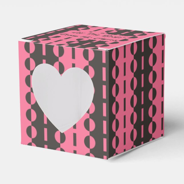 Circles on Stripes - Charcoal and Pink Heart Favor Box (Front Side)
