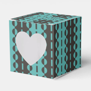 Circles on Stripes - Charcoal Blue Aqua Heart Favor Box