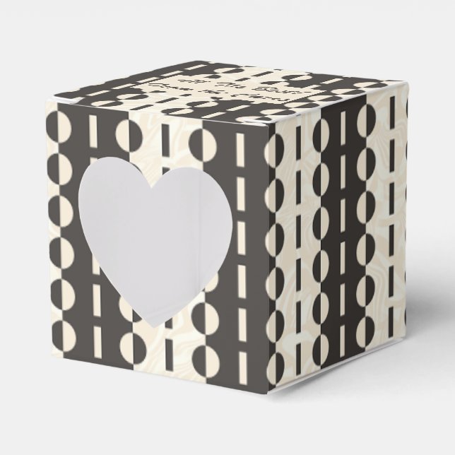 Circles on Stripes - Charcoal Cream Heart  Favor Box (Front Side)