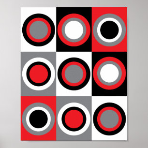 Circles Pattern Red Grey Black White Poster