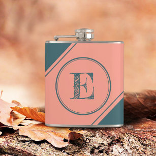 Circles Rectangle Geometric Teal Initial Letter Hip Flask
