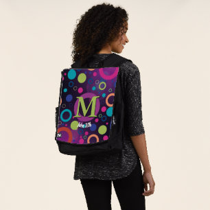 Circles Scripture Monogram Personalized Purple Backpack