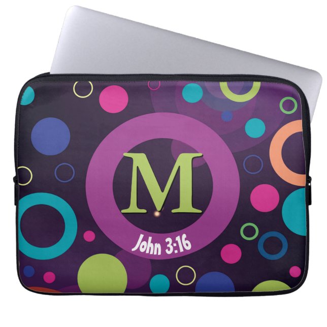 Circles Scripture Monogram Personalized PURPLE Laptop Sleeve (Front)