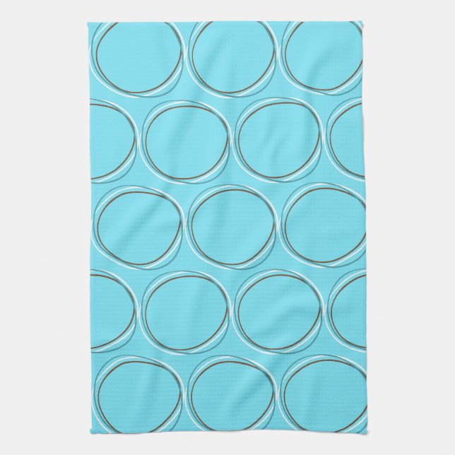 Circles small Turquoise White Brown hand drawn  Kitchen Towel (Vertical)
