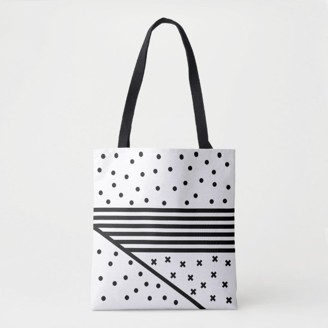 Circles, Stripes and Crosses Monochrome Pattern Tote Bag (Front)