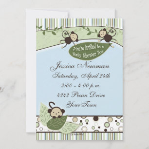Circles, Stripes, Leaves and Monkeys Baby Shower Invitation