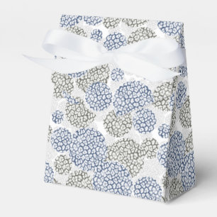 Circles with grey and blue leopard skin print favor box
