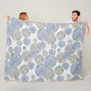 Circles with grey and blue leopard skin print fleece blanket