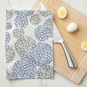 Circles with grey and blue leopard skin print  kitchen towel