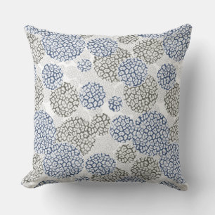Circles with grey and blue leopard skin print throw pillow