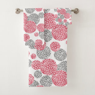  Circles with grey and red leopard skin print  Bath Towel Set