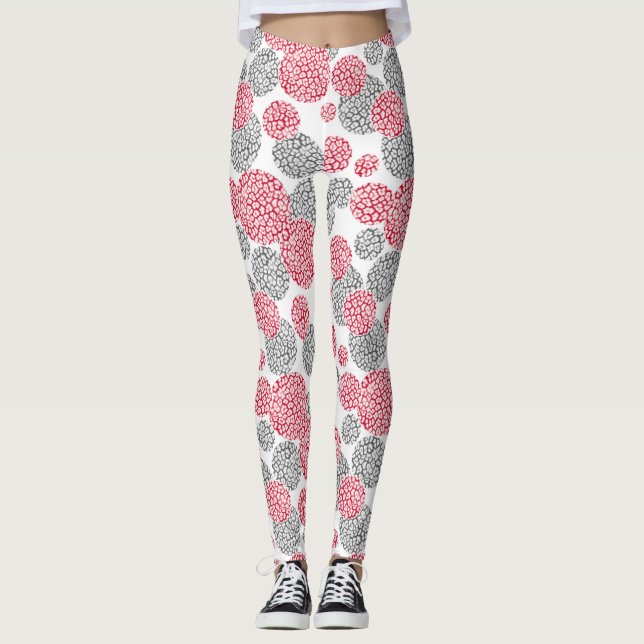  Circles with grey and red leopard skin print  Leggings (Front)