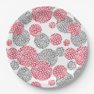  Circles with grey and red leopard skin print  Paper Plate