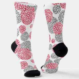 Circles with grey and red leopard skin print  Socks