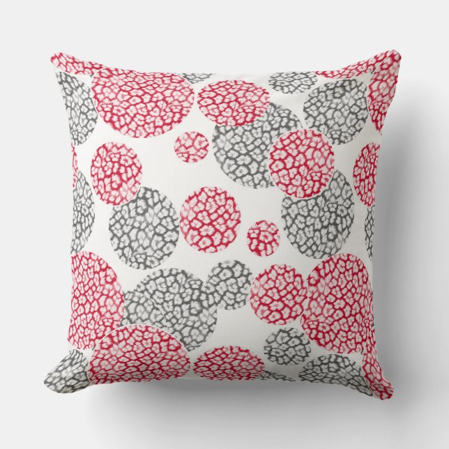  Circles with grey and red leopard skin print  Throw Pillow (Front)