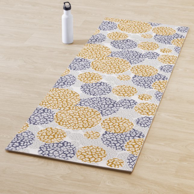 Circles with yellow and blue leopard skin print  yoga mat (In Situ)