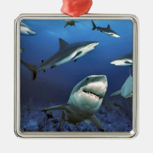 Circling sharks metal ornament