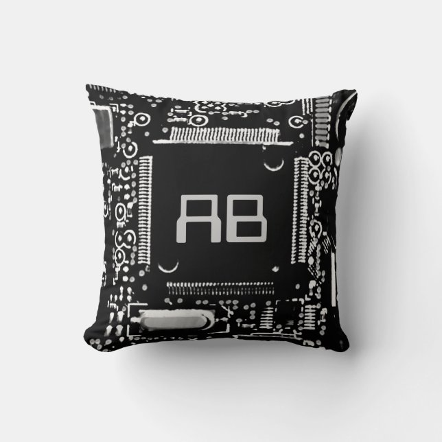 Circuit B & W 2 monogram throw pillow square (Front)