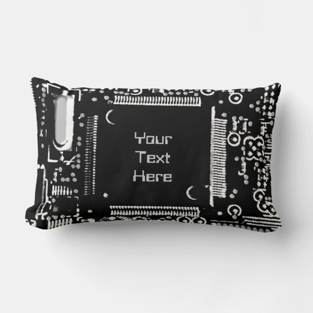 Circuit B & W 2 'Your Text' throw pillow lumbar (Front)