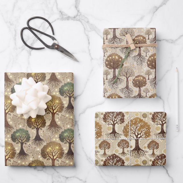 Circuit Board and Trees Roots  Wrapping Paper Sheet (Front)
