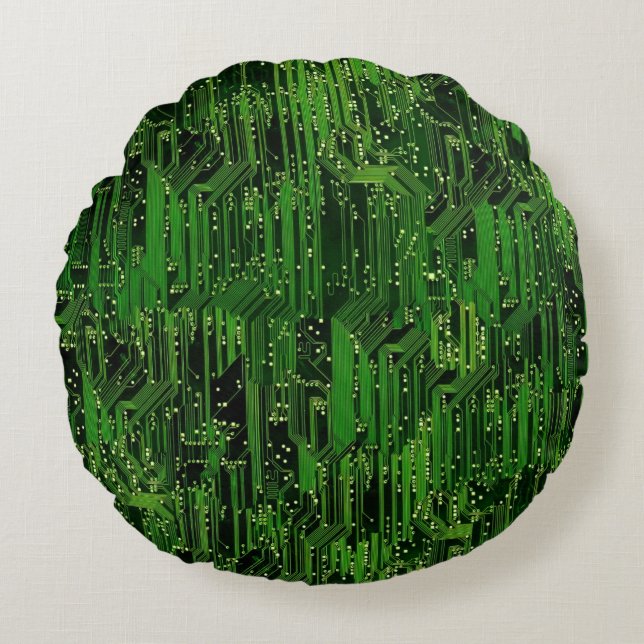 Circuit board background round pillow (Front)
