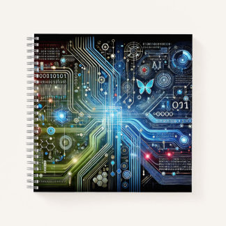 Circuit Board, Binary Code & Glowing Butterfly  Notebook
