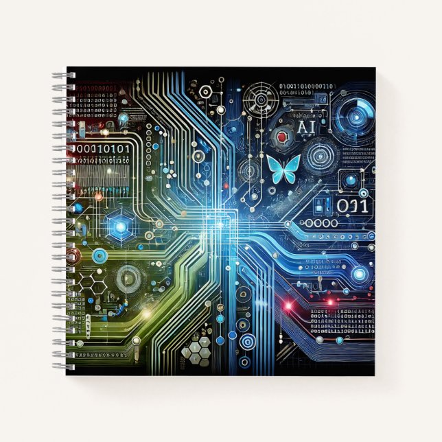 Circuit Board, Binary Code & Glowing Butterfly  Notebook (Front)